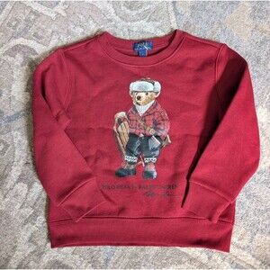 Polo Ralph Lauren Red Christmas Teddy Bear  Fleece Sweatshirt Boys Sz 4